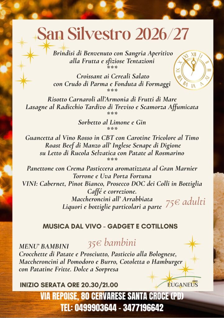 Menu Capodanno 2026 Euganeus 2000
